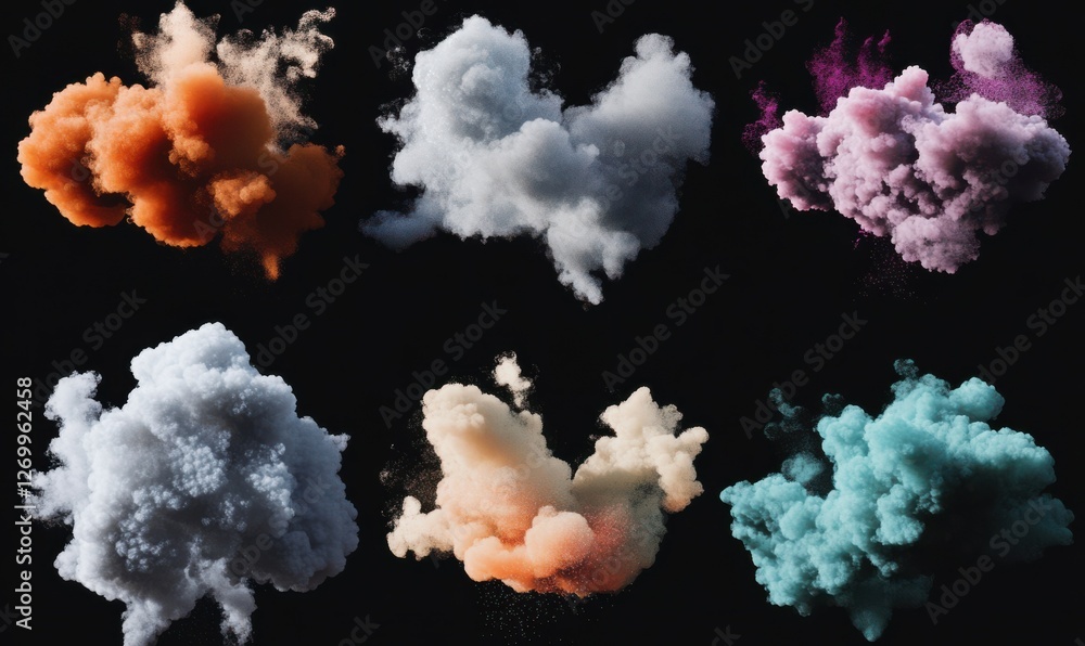 Aufkleber a 3d generated assortment of particle clouds in diverse colors.