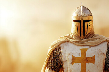 Medieval Knight in Armor with Cross Emblem