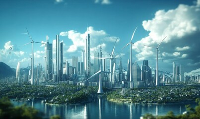Naklejka premium A city powered by advanced wind energy innovations