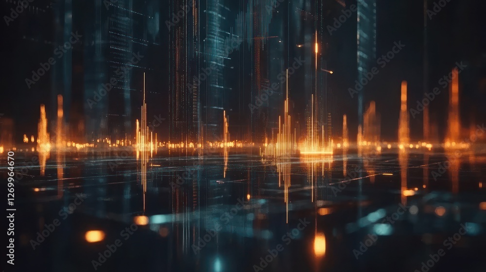 Poster abstract technology background with glowing data streams and reflections