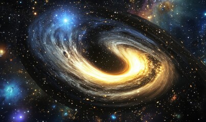 Obraz premium A dazzling cosmic black hole with vibrant light and shining space particles.