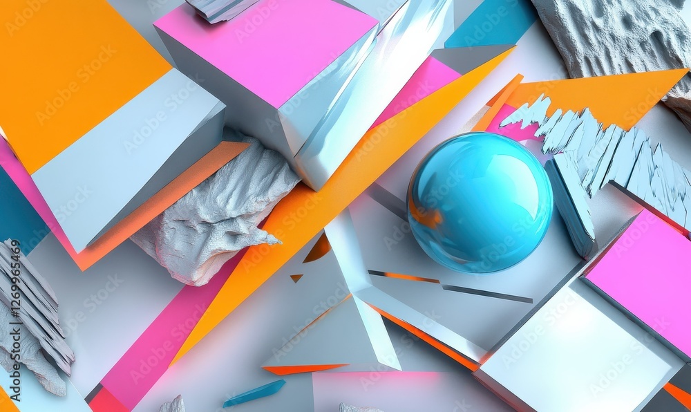 Poster a modern and futuristic design featuring an abstract 3d rendering of geometric shapes.