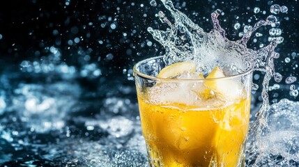 Stunning Splash of Refreshing Lemon Drink with Ice