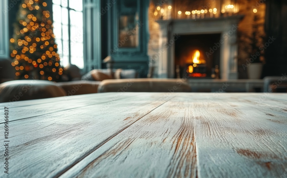Poster a christmas dining room and tree serve as a lively backdrop for a simple, empty white table, which i