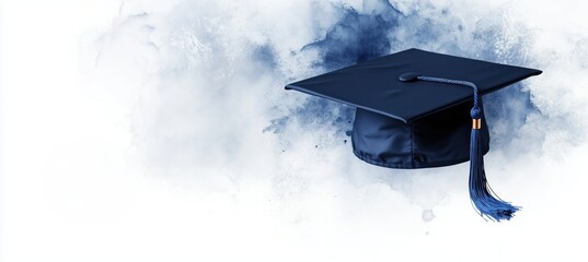 academic cap in blue ink on white background
