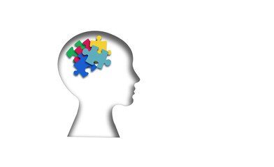 Brain with puzzle , autism, memory loss, dementia and alzheimer awareness, world mental health day...