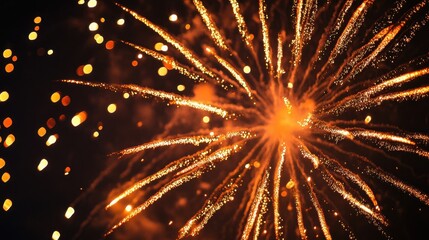 Fototapeta premium A stunning display of vibrant orange and gold fireworks lighting up the night sky, creating a festive and celebratory atmosphere.