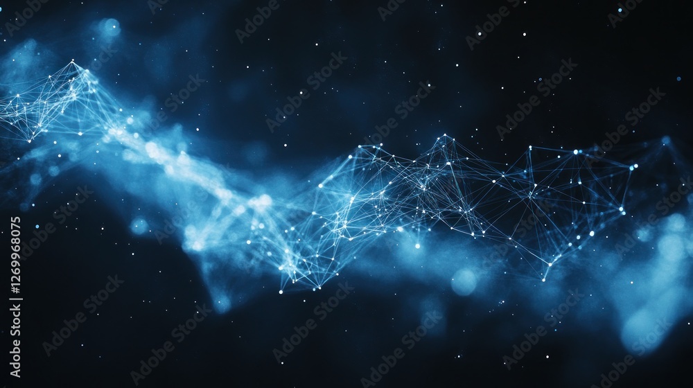 Poster abstract network connection structure with polygonal mesh and flare effect