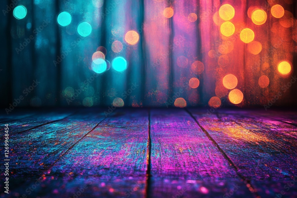 Aufkleber glowing colorful lights and a bokeh lens flare with space are set against a black background, where 
