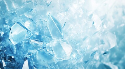 Obraz premium A close-up view of sparkling ice crystals showcasing their intricate shapes and shimmering surfaces, creating a cool and refreshing ambiance.
