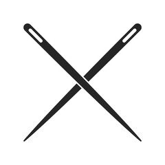 Two straight sewing needles crossed over silhouette icon vector