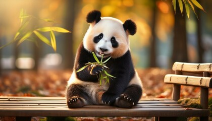 A cute red panda eating bamboo