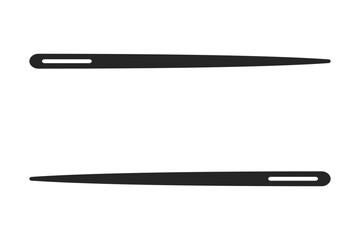 Two sewing needles facing opposite directions forming a border with copy space in between in silhouette vector