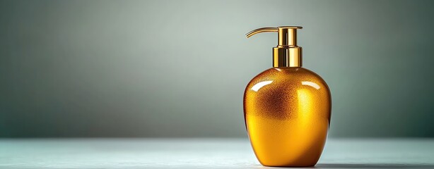 Isolated on white background, a premium body lotion bottle with a gold pump dispenser and elegant matte finish