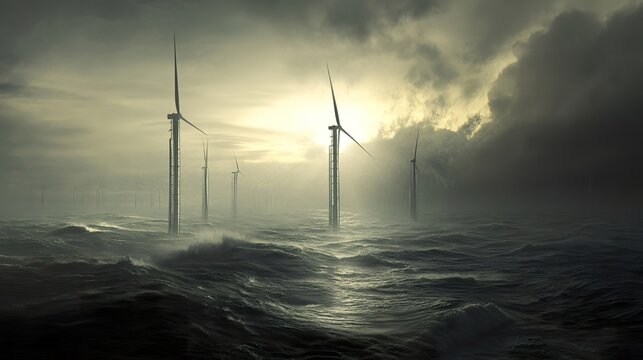 Wind farm construction in open sea waters.