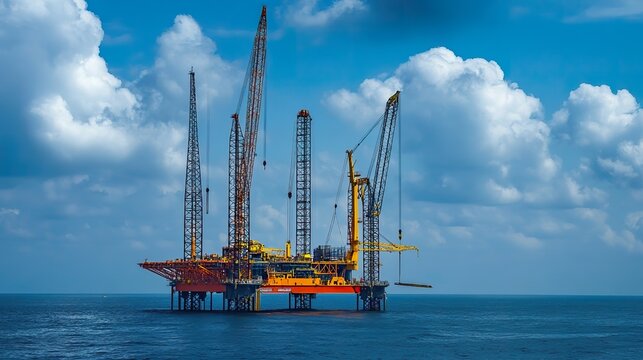 Wind farm construction in open sea waters.