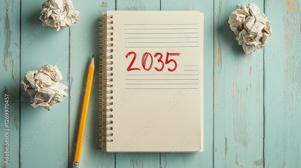 Poster blank lined notebook paper with eraser marks and erased pencil writing, surrounded by discarded ball