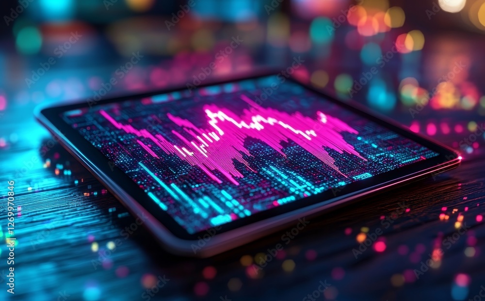 Aufkleber the background of digital technology strategy features a 3d tablet with a virtual growth arrow on a 