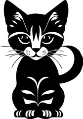 simple black graphic drawing of one cat, decorative element, logo
