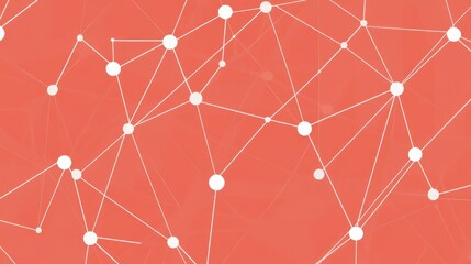 Abstract network pattern featuring white lines and nodes on a coral background, ideal for technology and communication themes.