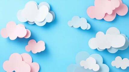 Obraz premium Delicate pastel clouds in pink and white create a whimsical, dreamy atmosphere against a vibrant blue background.