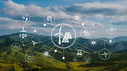 Sustainable energy and environment concept over a natural landscape