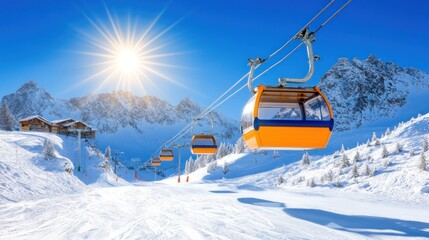 Alpine Ski Resort Gondola Lift Sunny Day