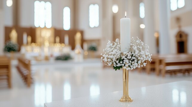 Church Altar Candle Ceremony, Interior, Religious Occasion, Peaceful Atmosphere, Stock Photo