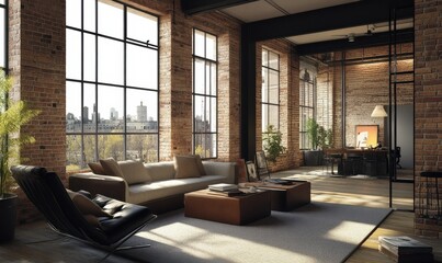 Upscale downtown loft with exposed brick walls and modern design Urban loft, high property value