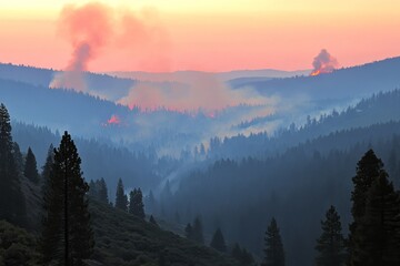 Obraz premium The Caldor Fire in California is sending flames towards Highway 50