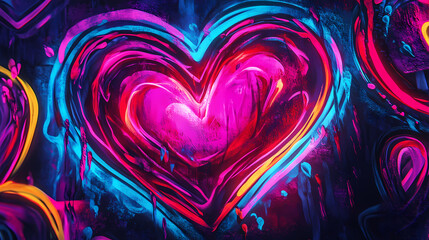 Graffiti heart: abstract street art with neon colors. Neon Graffiti Spirits. Illustration