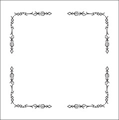 Elegant black and white ornamental frame with Viking runes, decorative border, corners for greeting cards, banners, business cards, invitations, menus. Isolated vector illustration.	
