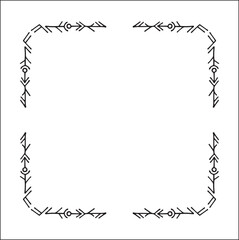 Elegant black and white ornamental frame with Viking runes, decorative border, corners for greeting cards, banners, business cards, invitations, menus. Isolated vector illustration.	
