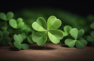 St. Patrick's Day. Traditional holiday. A symbol of good luck and wealth, fortune. A green clover leaf and a gold coin. Shamrock leaf. Ray of sunshine. Irish spring celebration