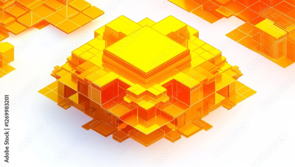 Poster depiction of a cube's destruction phases from an explosion. template for web illustrations and compu