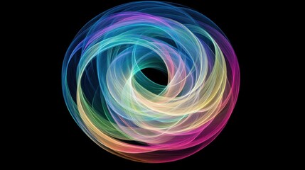 Abstract Colorful Swirl of Light on Black Background - Artistic Design
