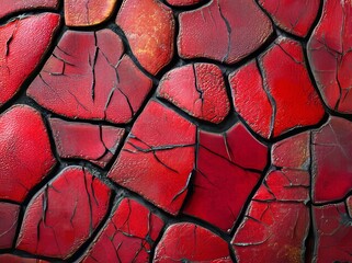 Cracked red backdrop. Walls torn and fragmented