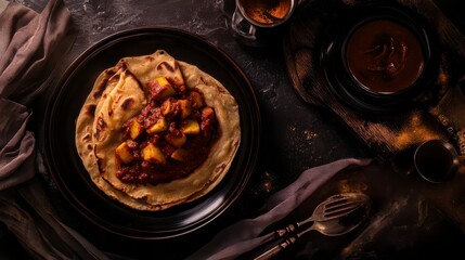 Aromatic Indian Dish with Roti and Potatoes - A Culinary Delight