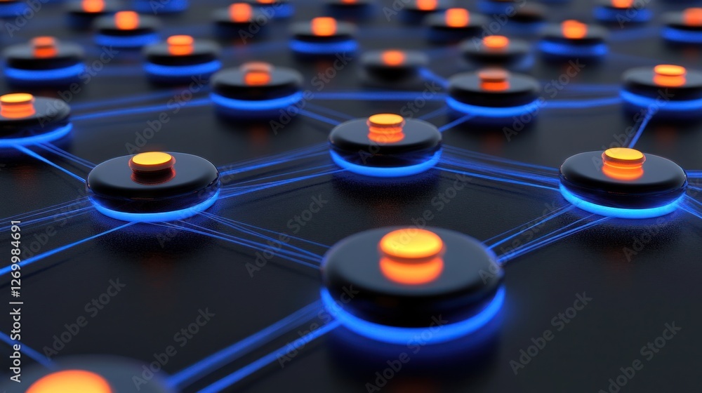 Aufkleber abstract network connection concept with glowing nodes and blue lines