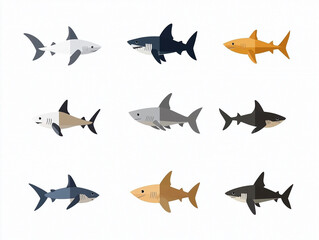 Fototapeta premium Icônes de requins sur fond blanc, flat design