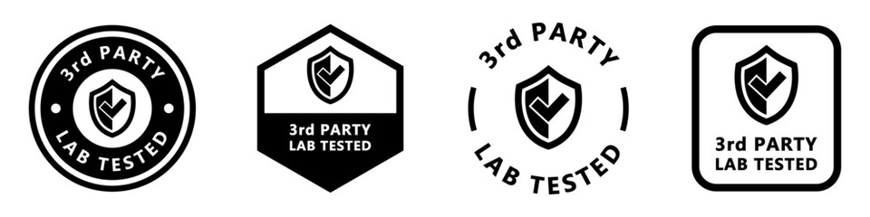 Third Party Lab Tested - vector labels for medicine or cosmetics with shield icon.