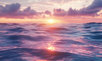 Fototapeta premium Coastal sunset with vibrant hues reflecting on the ocean, soft waves gently lapping the shore creating a peaceful retrea