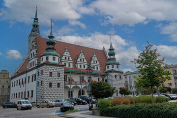 Obraz premium Town Hall on square Rynek in Brzeg, Poland