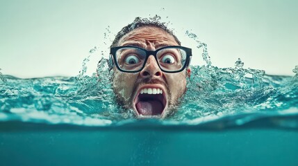 Fototapeta premium Person struggling in water during a bright day