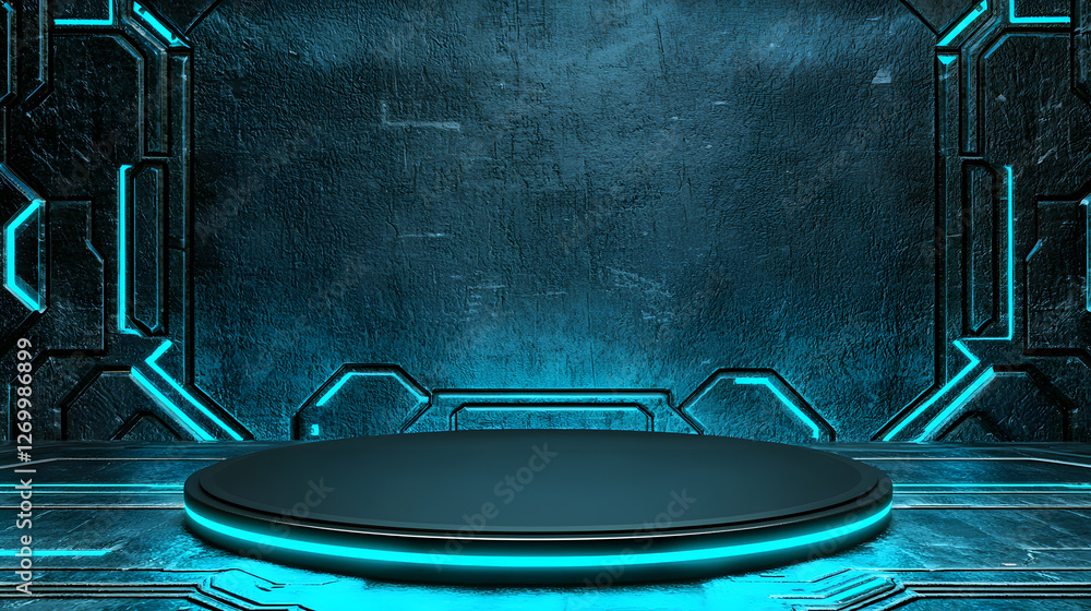 Aufkleber futuristic stage setup virtual space 3d render sci-fi environment digital perspective high-tech vibe