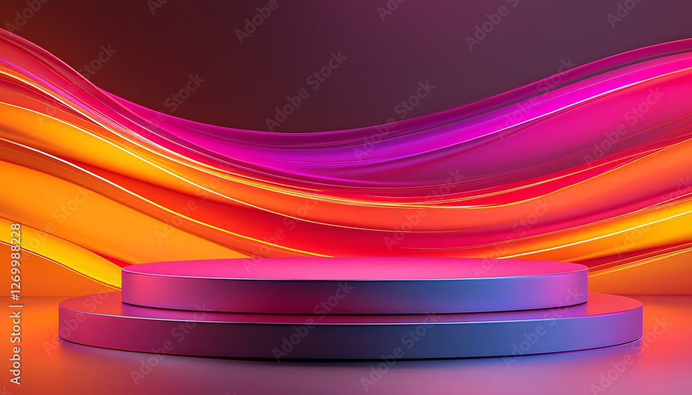 Poster dynamic color waves showcase modern stage visual art vibrant environment close-up perspective artist