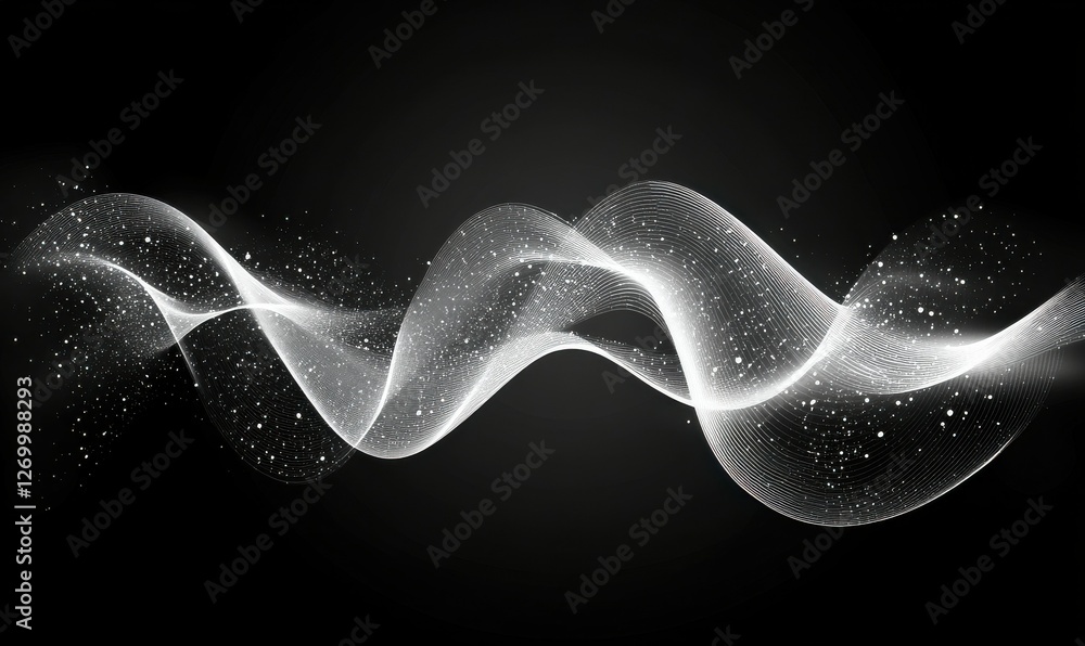 Poster data technology illustration. abstract futuristic background. wave with connecting dots and lines on