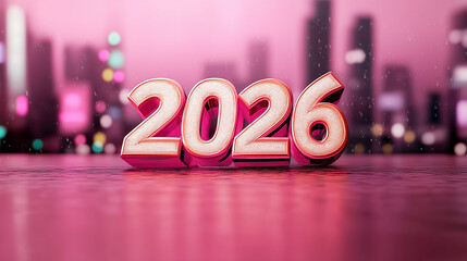Stylish representation of the year 2026 with vibrant city backdrop and glowing lights in a festive atmosphere