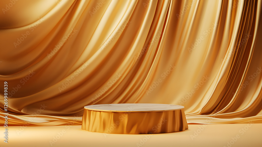 Poster golden stage display studio visual setup elegant atmosphere close-up showcase for events