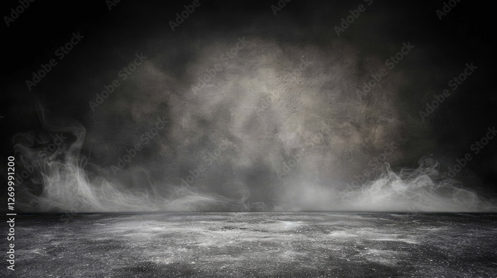 Poster a dark, misty background with a textured surface, creating an atmospheric and moody environment suit